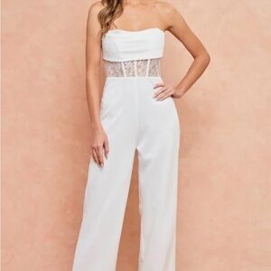 NWT White Strapless Lace Jumpsuit